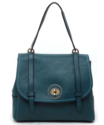 Pebbled Twist Lock Flap Satchel Handbag CMS050 TEAL